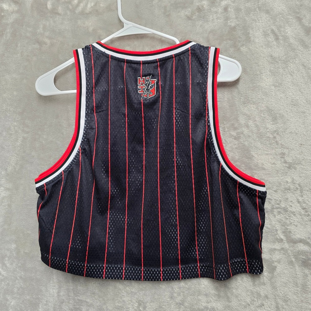 HI FINEST Size L Cropped Jersey Tank Top Black Red Pinstripe Athletic Gym - Picture 11 of 11